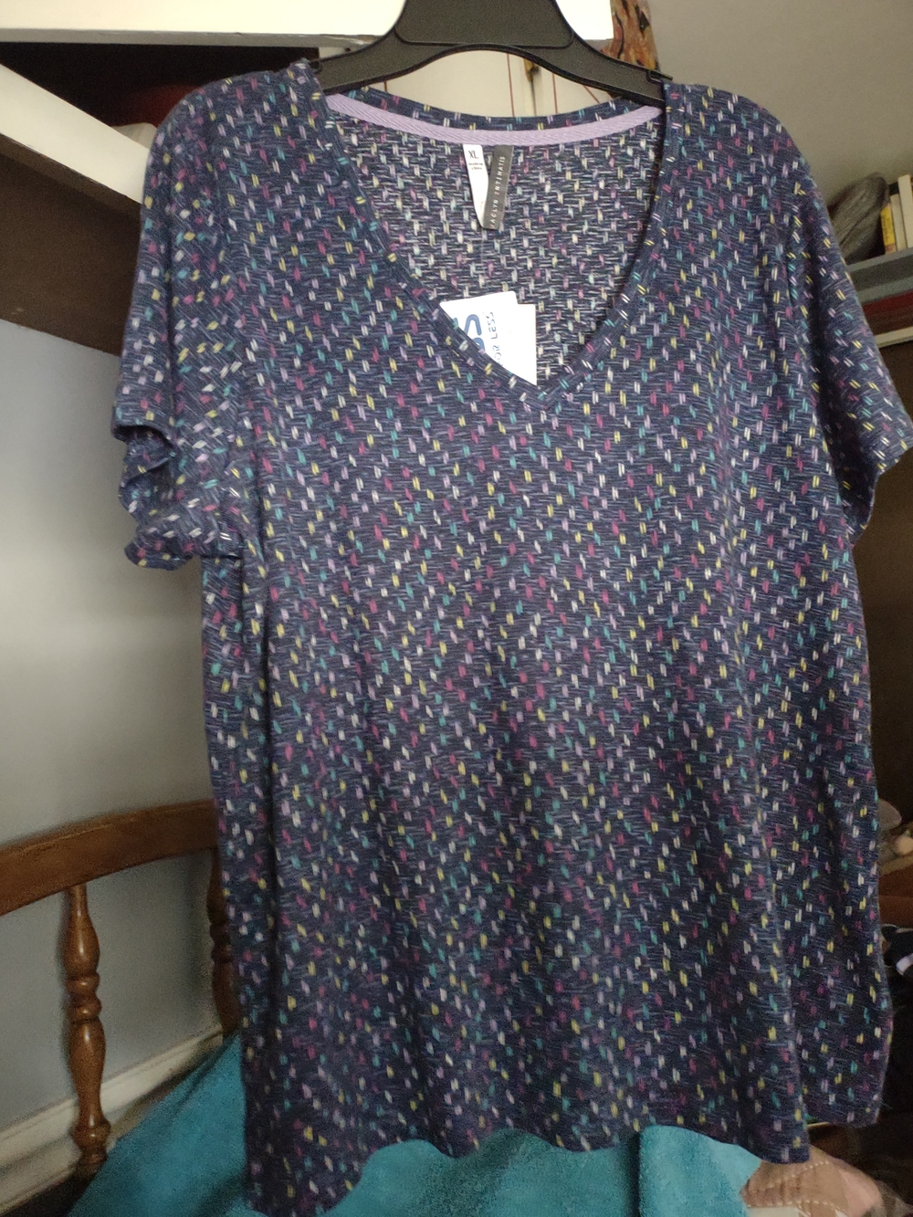 Women's XLV-Neck Sleep Top in Navy with Multicolor Dots. NWT 203sm